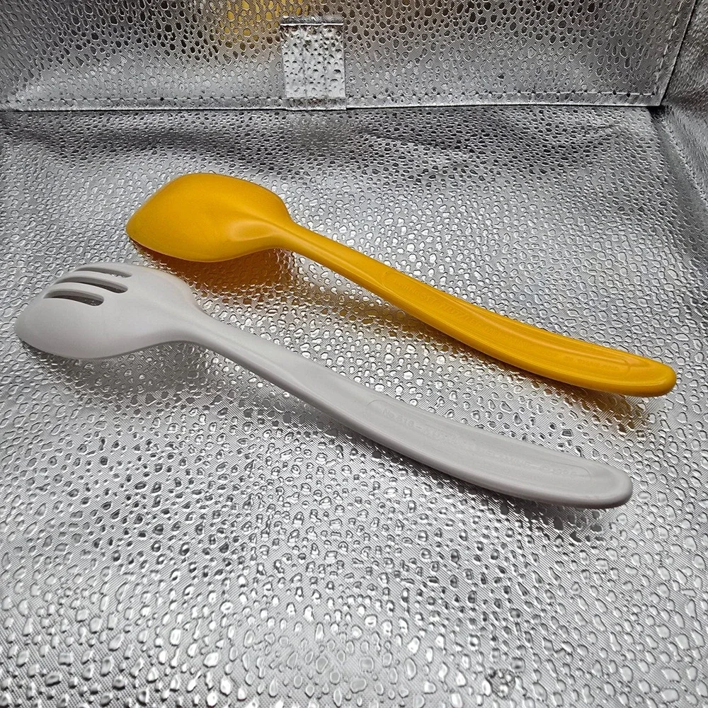 Hutzler 7.5 Inch Melamine Small Solid And Slotted Spoons White Yellow Set Of 2